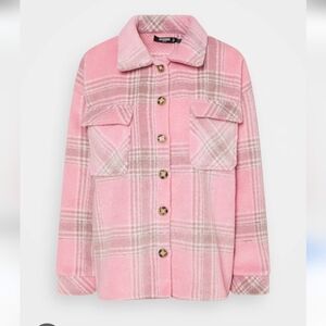 Missguided Pink Brushed Plaid Jacket (Shacket)